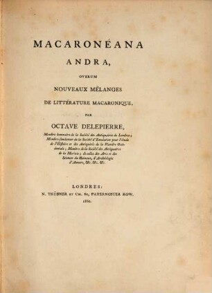 Macaronéana Andra, overum nouveaux mêlanges de littérature macaronique