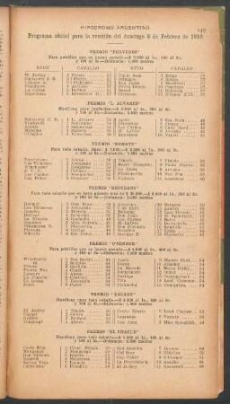 Hipódromo Argentino - Programa oficial para la reunión del domingo 6 de Febrero de 1910