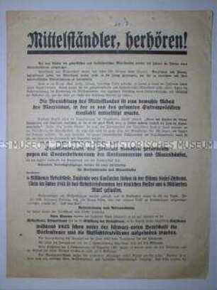 Propagandaflugblatt der NSDAP zur Reichstagswahl am 31.07.1932 mit Ausrichtung auf den Mittelstand