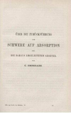 Über die Zurückführung der Schwere auf Absorption und die daraus abgeleiteten Gesetze.