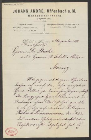 Brief an B. Schott's Söhne : 04.12.1899