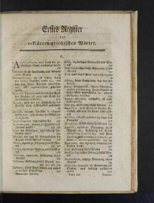 Erstes Register der erklärten griechischen Wörter.