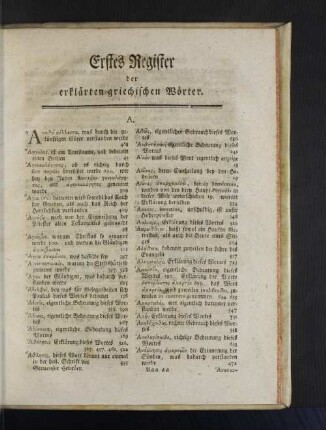 Erstes Register der erklärten griechischen Wörter.