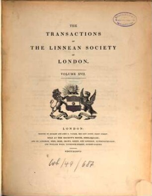 The transactions of the Linnean Society of London. 17, 17. 1837