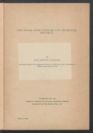 The social evolution of the Argentine Republic