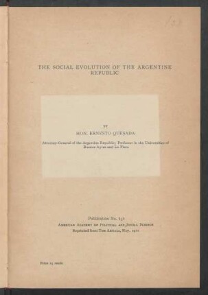 The social evolution of the Argentine Republic