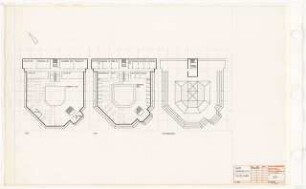 Zentralbibliothek der Landbauwissenschaft, Bonn Neubau: Vorentwurf C-A, Grundriss 1.OG, 2.OG, Dach, 1:200