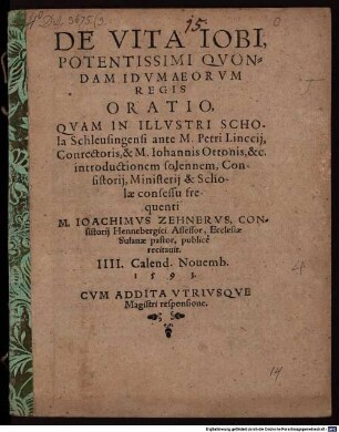 Oratio de vita Iobi, potentissimi olim Idumaeorum regis
