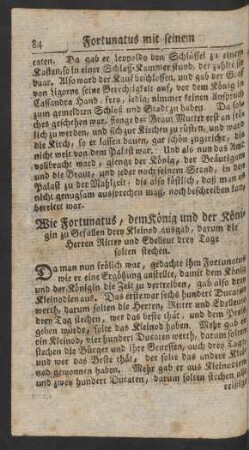 Wie Fortunatus, dem König und der Königin zu Gefallen drey Kleinod ausgab ...