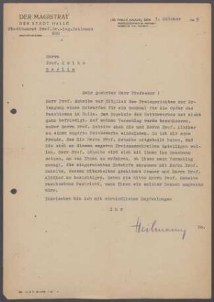 Briefe von Adolf Heilmann [Magisttrat Halle, Saale] an Georg Kolbe