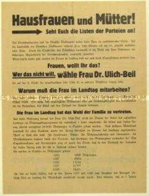 Aufruf der Deutschen Demokratischen Partei an Frauen zur sächsischen Landtagswahl 1929