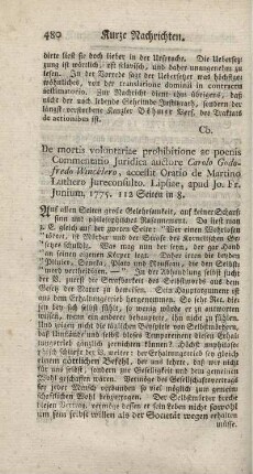 De mortis voluntariae prohibitione ac poenis. Comm.jur.