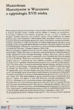 Mauzoleum Morsztynów w Warszawie a egiptologia XVII wieku