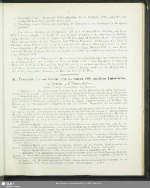 II. Übersicht des von Ostern 1893 bis Ostern 1894 erteilten Unterrichts