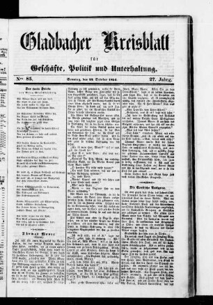 Gladbacher Kreisblatt für Geschäfte, Politik und Unterhaltung. 1853-1862