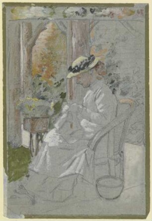 Luise Scholderer auf der Veranda