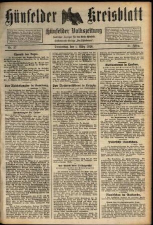 Erste Ausgabe vom Donnerstag, den 04. März 1926.