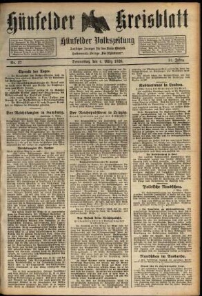 Erste Ausgabe vom Donnerstag, den 04. März 1926.