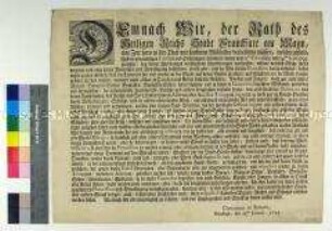 Edikt des Rates zu Frankfurt am Main betreffend das Verbot der bei Anwerbungen von Soldaten bisher üblichen Verfahren