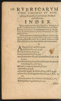 Rubricarum Iuris Caesarei Et Pontificii, a Francisco Cathelinaeo Andensi collectarum, Index.