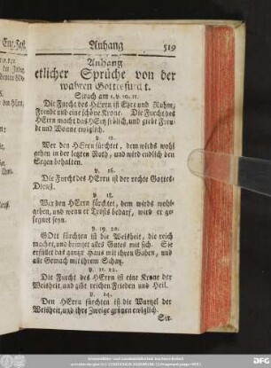 Anhang etlicher Sprüche von der wahren Gottesfurcht.