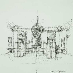 Dresden, Residenzschloss, Entwurf, ehemaliger 2. Kaffeesalon. Entwurf für den Wiederaufbau des Schlosses als Museumskomplex