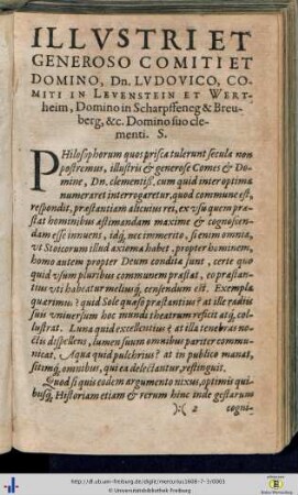 Illustri et Generoso Comiti et Domino, Dn. Ludovico, Comiti in Levenstein…