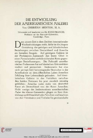 Die Entwicklung der amerikanischen Malerei. Von Christian Brinton, M. A.