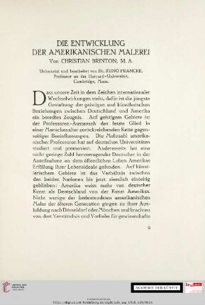 Die Entwicklung der amerikanischen Malerei. Von Christian Brinton, M. A.