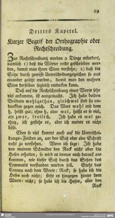 Drittes Kapitel. Kurzer Begriff des Orthographie oder Rechtschreibung