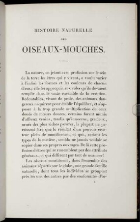 Histoire Naturelle Des Oiseaux-Mouches.