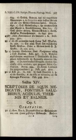 Sectio XIV. Scriptores De Aquis Medicatis, Fontibus Salubribus, Acidulis, Thermis Et Balneis.