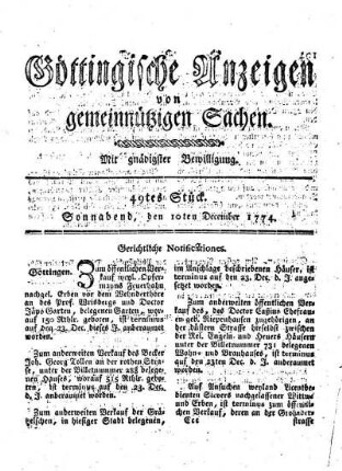 49tes Stück. Sonnabend, den 10ten December 1774.