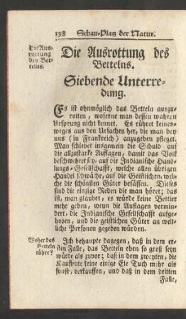 Die Ausrottung des Bettelns. Siebende Unterredung