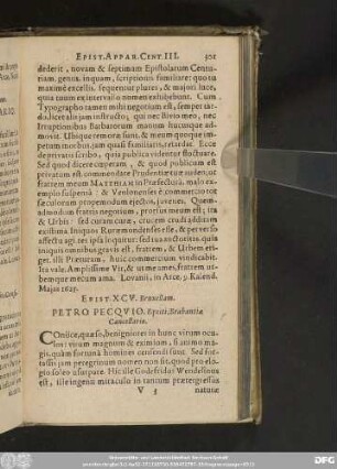 Epist. XCV. Bruxellam. Petro Pecquio, Equiti, Brabantiae Cancellario.