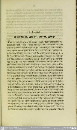 I. Kapitel. Baumwolle, Flachs, Garne, Zeuge