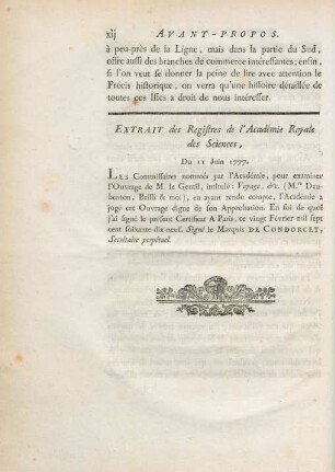 Extrait des Registres de l'Académie Royale des Sciences
