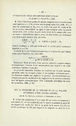 SUR LA COURBURE DE LA PODAIRE ET DE LA POLAIRE RÉCIPROQUE D´UNE COURBE DONNÉE.