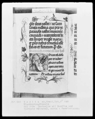 Glockendon-Missale — Initiale R (Orate), darin Verkündigung, Folio 118verso