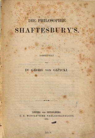 Die Philosophie Shaftesbury's