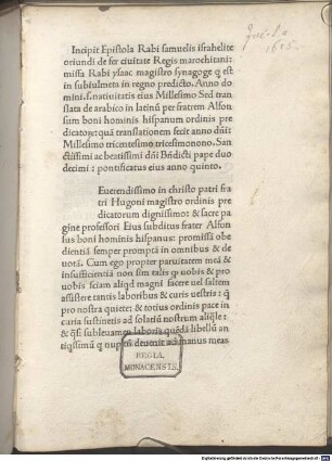 Epistula rabbi Samuelis ad rabbi Isaac de adventu Messiae : Mit Widmungsbrief des Autors an Hugo de Vaucemain, General des Dominikanerordens