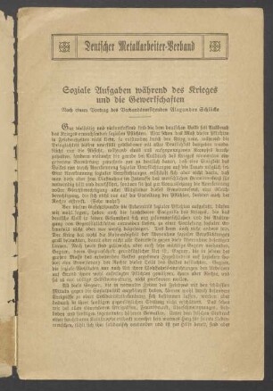 Soziale Aufgaben während des Krieges und die Gewerkschaften.