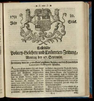 39. Stueck, Montag den 27. September 1751