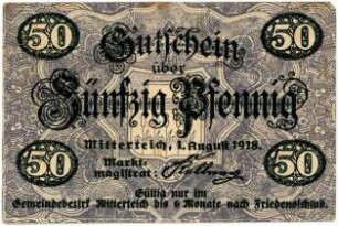 Geldschein / Notgeld, 50 Pfennig, 1.8.1918