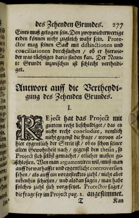 Antwort auff die Vertheydigung des Zehenden Grundes.