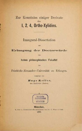 Zur Kenntniss einiger Derivate des 1,2,4, Ortho-Xylidins