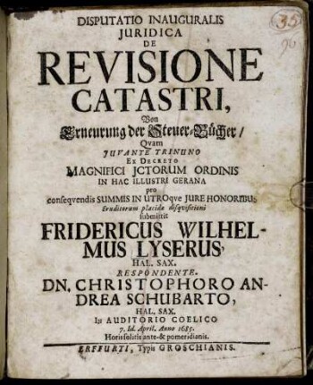 Disputatio Inauguralis Iuridica De Revisione Catastri