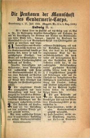 Bayerisches Wehrverfassungs-Gesetz : in Wirksamkeit getreten am 1. Februar 1868 ; nebst Inhaltsverzeichniß, Sachregister und Anmerkungen, 14. Pensionen der Mannschaft des Gendarmerie-Corps ...
