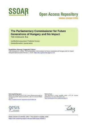 The Parliamentary Commissioner for Future Generations of Hungary and his Impact