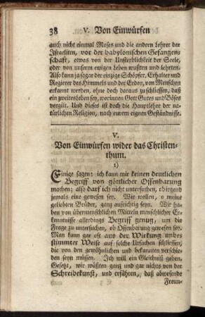 V. Von Einwürfen wider das Christenthum.